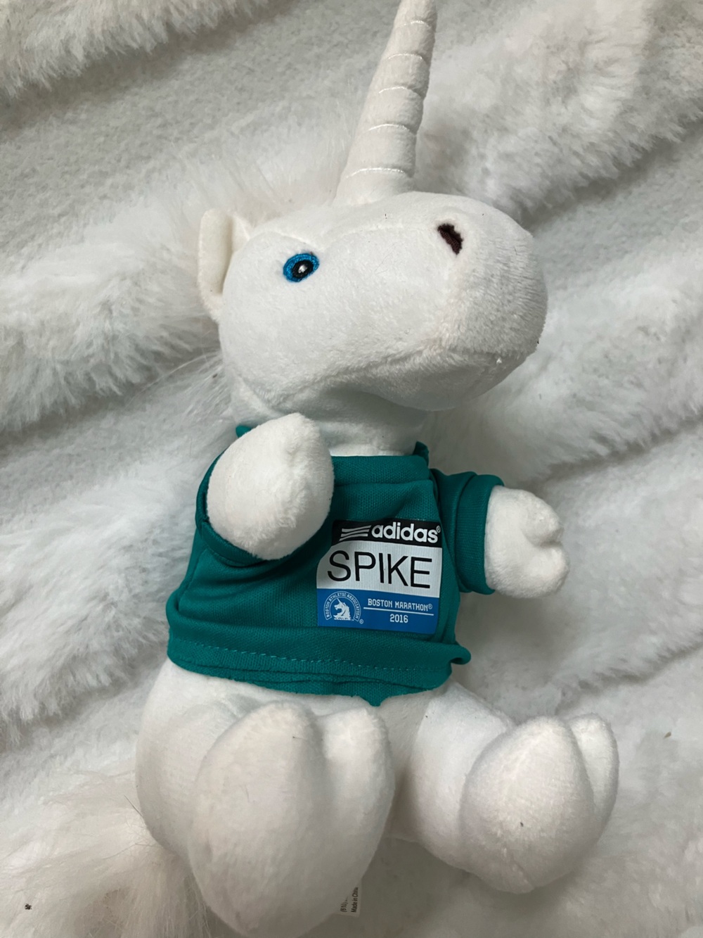SPIKE! adidas Teal Plush unicorn with 'SPIKE' Marathon Tee 2016